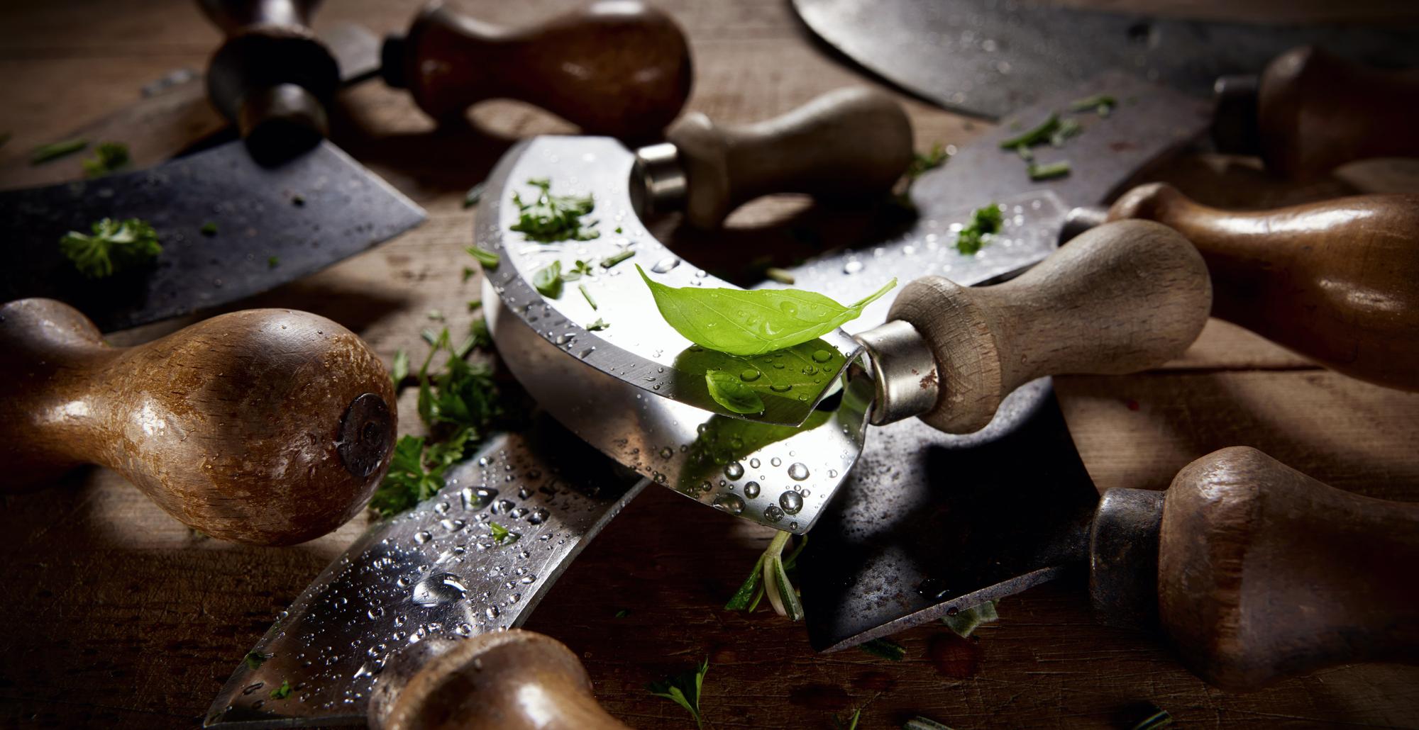 Workshop set-up with knives and ingredients